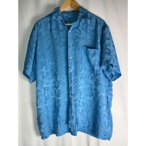 Blue Rose Pattern Short Sleeve‎ Button Down Shirt Menswear Dressy